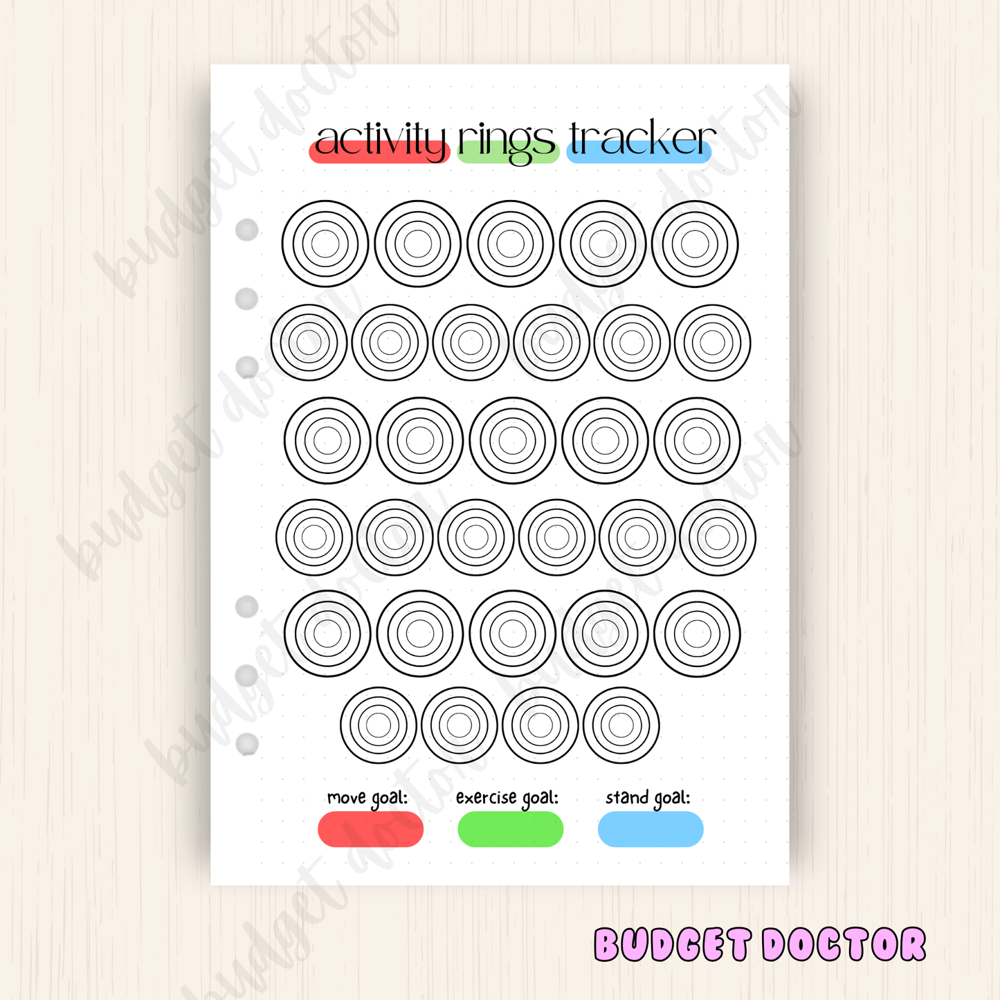 Activity Rings Tracker | Monthly Journal Insert