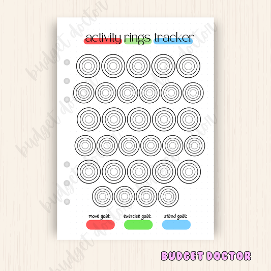 Activity Rings Tracker | Monthly Journal Insert