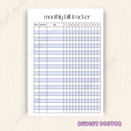 Monthly Bill Tracker | Yearly Planner Insert