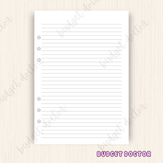 Blank Lined Pages| Planner Insert